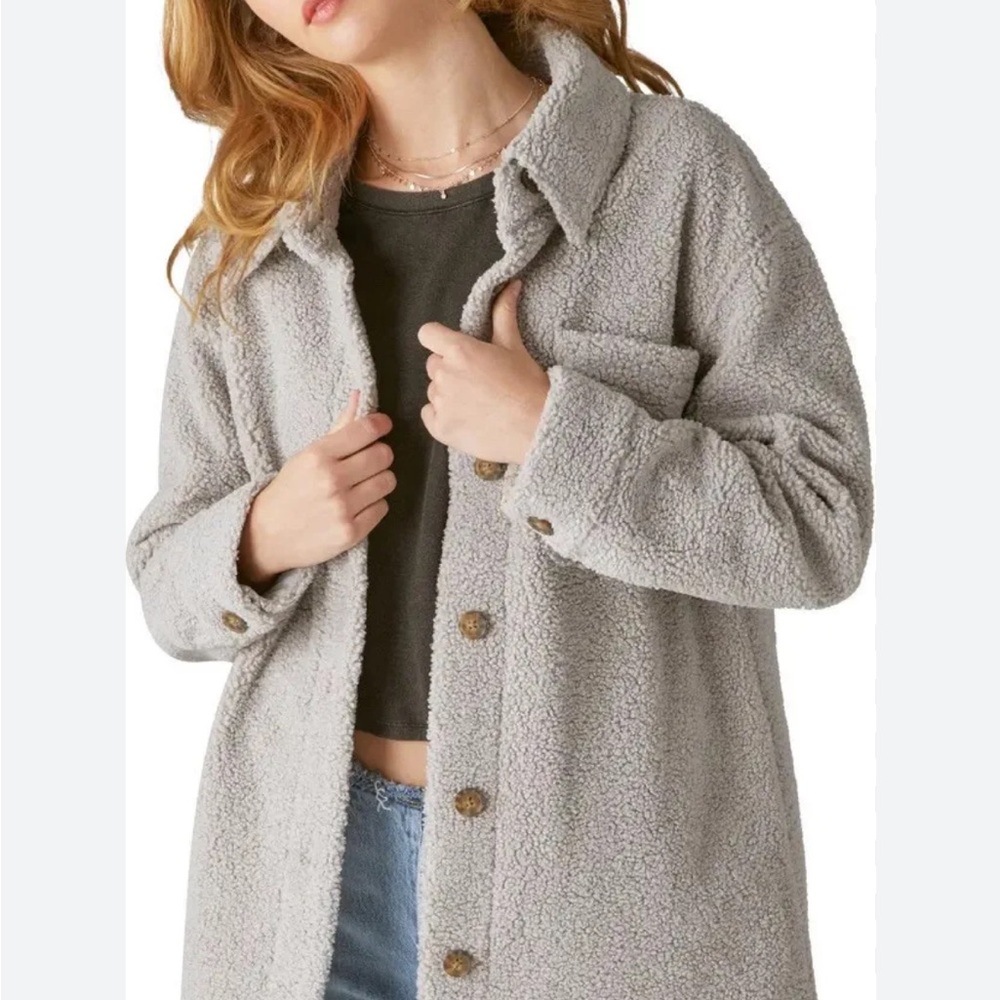 Lucky Brand Grey High Pile Fleece Shacket, XS